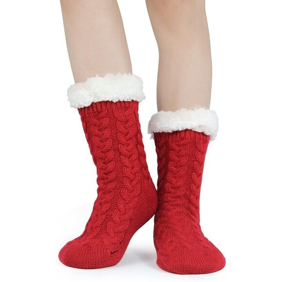 Women\'s Red With Gripper Winter Non Slip Thick Fuzzy Socks Warm Cozy Christmas main image 3